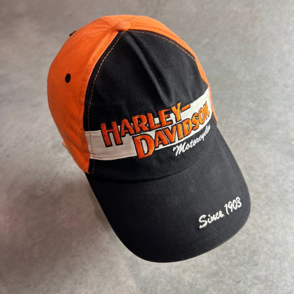 Harley Davidson Hat Strap Back Kids Orange Motorcycle Biker Embroidered Logo